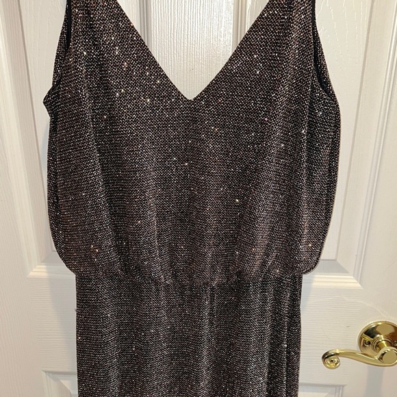 Calvin Klein Silver Sequin Maxi Dress Sleeveless V-Neck - Picture 3 of 7